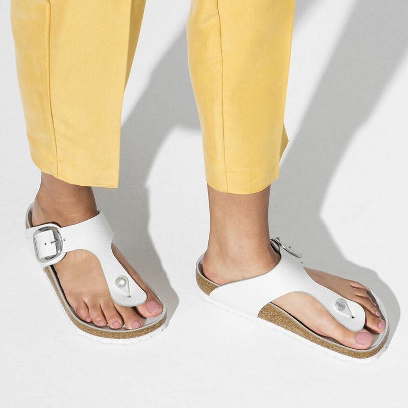 Birkenstock Big Přezkou Læder Gizeh Dame Hvide | DK 425RVD